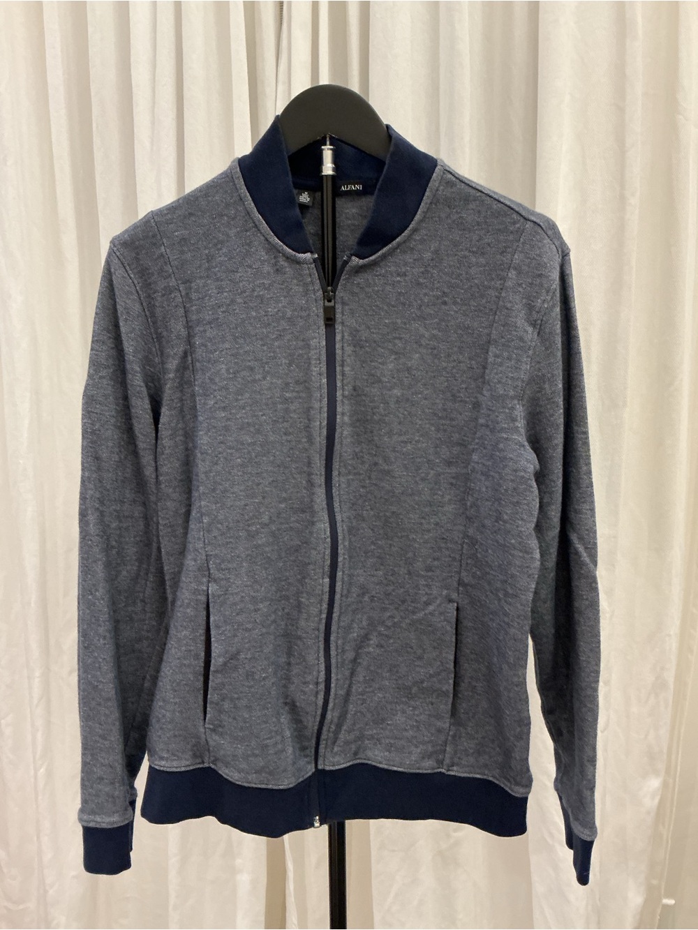 Alfani Men's Heather Blue Full-Zip Bomber Sweater Jacket